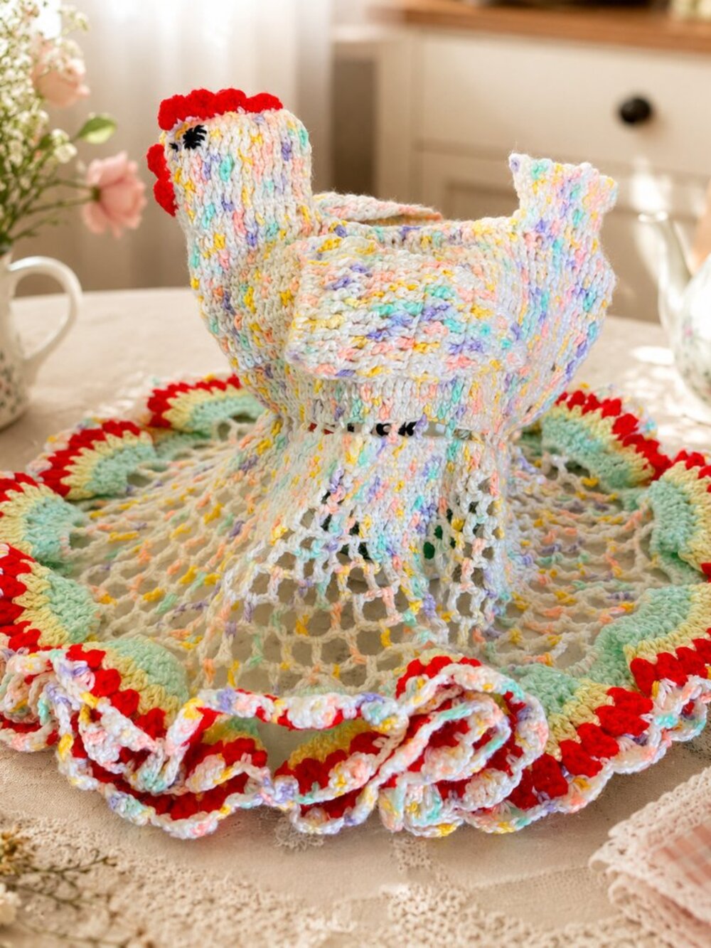 Hand Crochet Chicken Tea Kettle Teapot Cozy Cover Cottagecore Farmhouse Kitchen